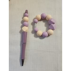 Bead Pen & Cup Charm Matching Combo Purple & Cream Silicone Beads